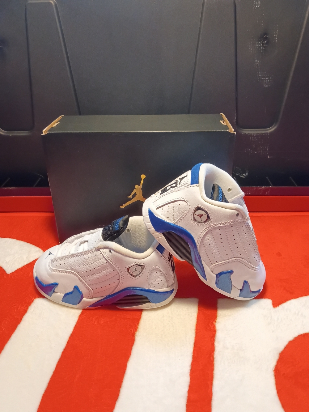 Nike Air Jordan 14 Retro TD HyperJordan Kids' White and Blue Sneakers. 7C